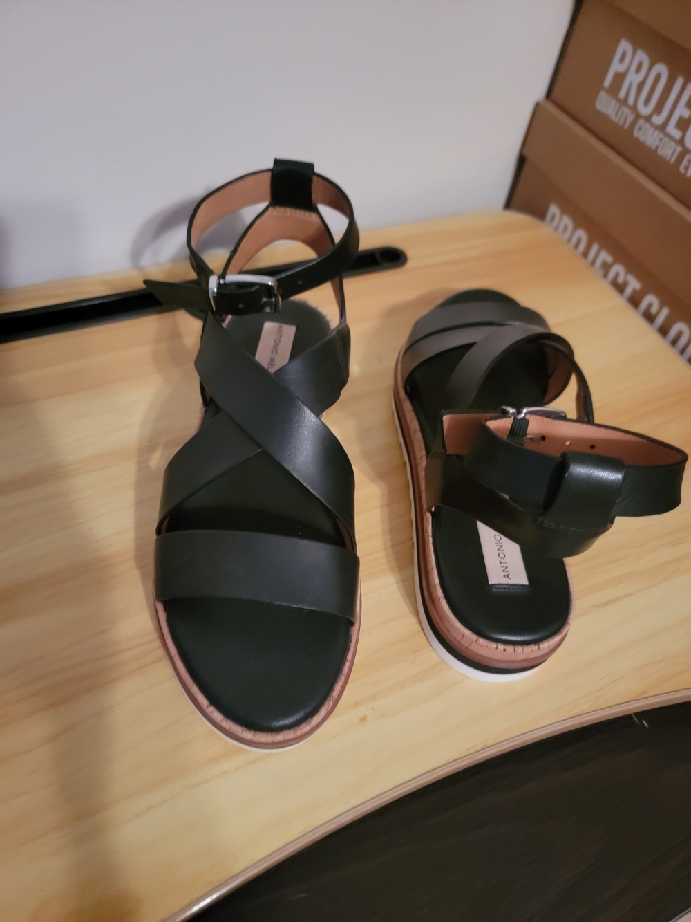 ANTONIO MELANI Black Strappy Leather Ankle-Wrap Sandals